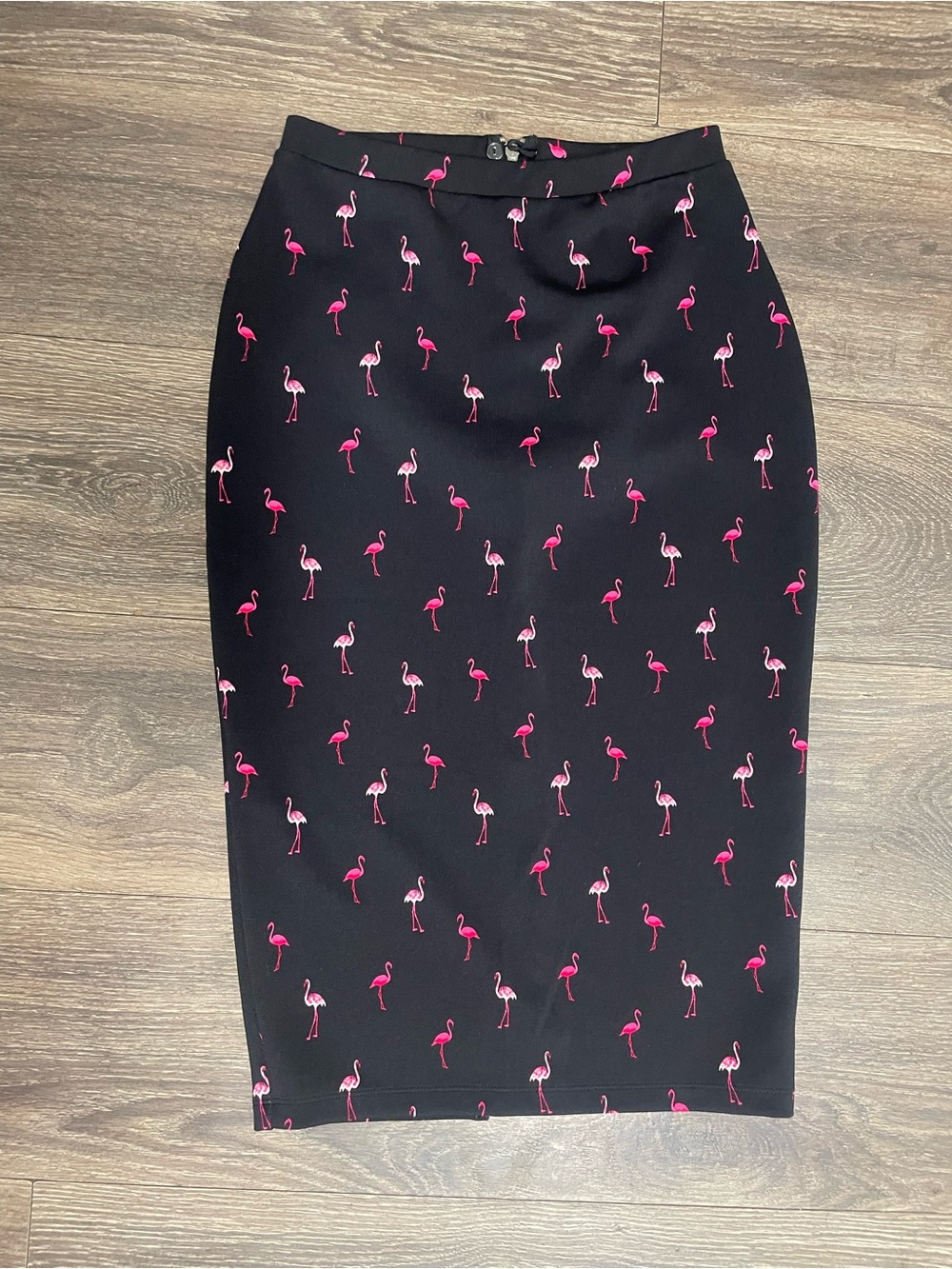 Flamingo Live vacation Black Pencil Skirt pink print XS Florida keys statement